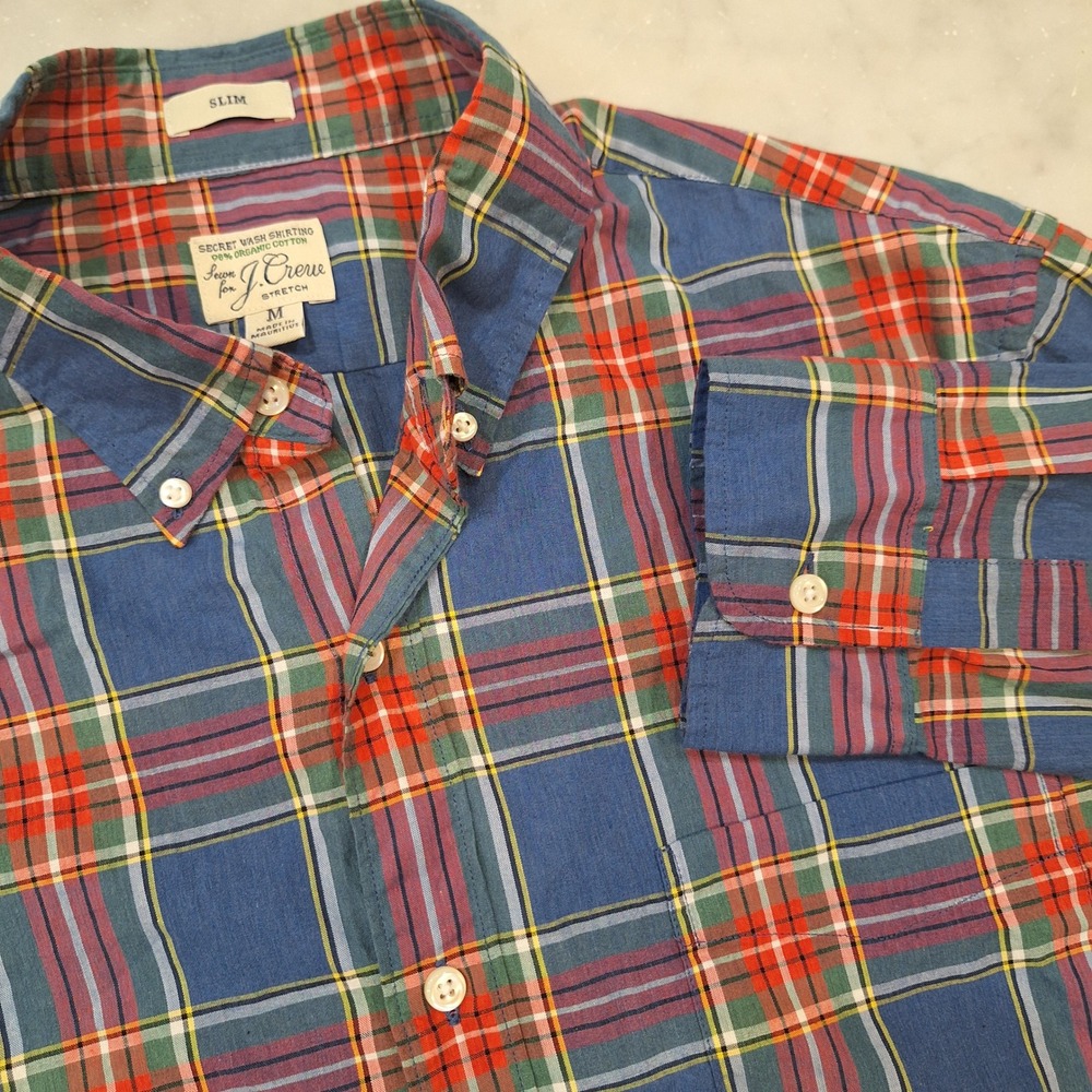 J.Crew Plaid Tartan Buttondown Shirt Sz M Slim Fit Secret Wash Stretch Organic